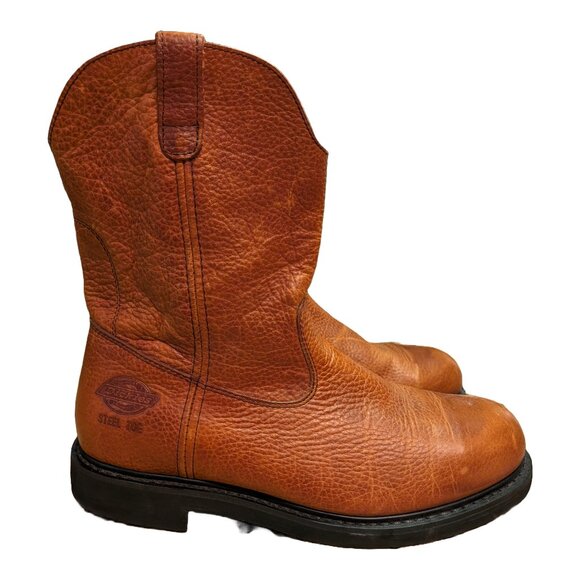 Dickies Round Steel Toe Roper Western Cowboy Boots Men's 12 W Brown Leather - Picture 1 of 7